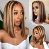 180%di densità Highlight bob wig 13x4 pizzo frontale parrucche per capelli umani per donne cortometraggi dritti di chiusura in pizzo wig t parte di zenzero parrucche bob arancione bob