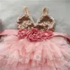 Girl s Dresses Shinny Flower Girls Dress for Kids Christmas Toddle Party Gown Gold Sequined Layered Tutu Children Year Clothing 230815