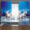 Curtain Mountain Landscape Horses White Black 2 Pieces Thin Shading Living Room Bedroom Home Decor Hook