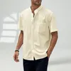 Men's Casual Shirts Men Stand-up Collar Shirt Retro Summer Stand Short Sleeve Patch Pocket Streetwear Style For A Classic