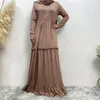 Ethnic Clothing Abaya Dubai Simple Fashion Round Neck Stitching Long-sleeved Wooden Ear Dress To Send Headscarf Muslim Women Dresses