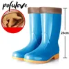 Buty deszczowe Pofulove Mid-Tube Rain Buty kobiet Pluszowe ciepłe i nie poślizgowe całe solidne okrągłe okrągłe głowica gumowe buty Gumowe Zakupy 230815