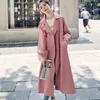 Trench da donna Trench Pink primaverile con cintura Abbassa il collare Droudo a petto Femaco Casaco Abrigo Streetwear 230815