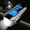 Luzes de bicicleta de bicicleta de bicicleta à prova d'água Luz USB Carregamento frontal Lanterna do guidão Cabeça de ciclismo W Tela de velocidade do chifre LCD 230815