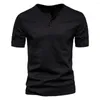 Men's T Shirts Men Summer T-shirt Short Sleeves Casual Round Neck Mid Length Top Solid Color Soft Half Open Collar Clothes