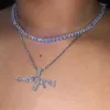 Ketens goud zilveren kleur multi -gelaagde strass tennischoker ketting voor vrouwen glanzende kristallen pistool hangers lange ketens sieraden