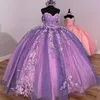 2024 roxo quinceanera vestidos 3d floral fora do ombro exposto desossa meninas festa de aniversário vestidos de baile princesa 15 16