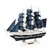 Decorative Objects Figurines Pirate Ship Model Wooden Sailing Ship Mediterranean Style Home Decoration Handmade Carved Nautical Boat Model Gift Figurines 230815