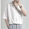 メンズカジュアルシャツシャツソリッドカラー半袖キューバカラートレンディハイエンド薄いルーズドレープアイスシルクの夏
