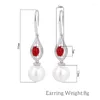 Dangle Earrings 2023 In S925 Silver Long White Pearl Red Crystal Water Droplet Women Jewelry Banquet Dress Accessories Gift