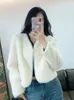 Autumn Winter Coat Fluffy Short Faux Fur Jacket Women V Neck White Black Pink Faux Mink Fur Coat Women Fur Cardigan