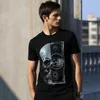 Camisetas masculinas Alexpplein Skulls Rhinestones Cristais Camisa de algodão Men Rouse Fashion Streetwear 2023 Summer Casual Crew Neck Manga curta Manga curta