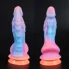 Dildos/Dongs Luminous Dragon Monster Dildos Colourful Glowing Huge Penis G-spot Dildo Dick Sex Toy Phallus Women Female Suction Cup Glow HKD230816