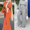 Ethnische Kleidung Middle East Islamic Abaya Muslim Sets für Frauen elegantes Langarm mit Gürtel Lose Hosen 2pcs Arabische Kaftans