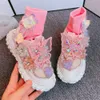 Sneakers 2023 Spring Autumn Baby Kids Sport Shoes Girl Princess Butterfly Decoration Casual Sneaker Big Dress XZ248 230815