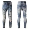 Herren Jeans Männer Retro Blue Elastic Slim Fit zerstört zerstörte Perlen -Patch -Patch Designer Hip Hop Hosen