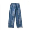 メンズパンツメンバギージーンズファッションレトロカジュアルレッグメンズストリートウェアルーズヒップホップストレートデニムズボンブルーS-2xl
