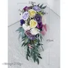 Bröllopsblommor Ankomst 4 Färg Vattenfall Stil Rose Bouquet Simulation Cascading Red Purple Blue Buque de Noiva Para Casamento