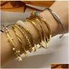 Bangle Fashion Jewelry PVD 18K Gold Plated Open Circle Cuff Armband Rostfritt stål för kvinnor Drop Leverans DHGHS