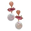 Dangle Earrings YYGEM Office Style Gold Filled Natural Pink Aventurine White Coin Freshwater Pearl Red Crystal Stud