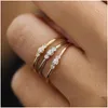 Mit Seitensteinen zierlich 18K Gold plattiert drei Lünffel -Set Diamond Ring Stapel für Frauen Drop Lieferung Schmuck Dhu7z