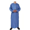 Abbigliamento etnico all'ingrosso thobe casual cotone ricamato arabo manica lunga rotonda abito arabo islamico Abaya jubbba uomini musulmani