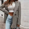 Blazer da donna Blazer Donne Donne a doppia manica lunga a manica lunga intaccata Elegante Office Ladies Tops Casual Streetwear Autumn Fas