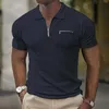 Men's Polos 2023 Walf Checks Polo Short Sleeve Pocket ZipperTshirts Casual Business Button Tops Tee Fashion Shirts Man Clothing 230815