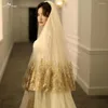 Bridal Veils LZP550 Gold Lace Edge Luxury Cathedral Wedding Veil Accessories Two Lay Long