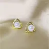 Orecchini di collana set di gioielli in oro 18k di moda anello triangolare perle italiano placcato per le donne