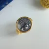 Wedding Rings Renaissance Solid 925 Silver Roman Antique Coin 18K Gold Tone Ancient Sculpture Vintage Ring C11R1S25865 230815