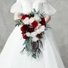 Свадебные цветы Nzuk Vintage Wine Red Waterfall Bouquet Bridal Artificial Rose Bouquets de Marie Brooch для