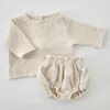 Ensembles de vêtements bébé filles gaze coton à manches longues haut cardigan chemises + short bloomer ensemble enfant en bas âge tenues de printemps nouveau-né bébé garçons ensemble de vêtements