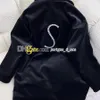 Women Black Velour Coat Back Rhinestone Letter Design Woman Outerwear Winter Spring Cocoon Shape Coats