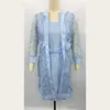 Casual Dresses Spring Autumn Women Pure Color Fall Dress Set Hollow Out Lace Cardigan Satin 2 Piece S-5XL
