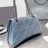 balencig Denim Crush Hourglass Umhängetasche Handtasche Tasche Geldbörse Canvas Jeans Kette Umhängetaschen Mode Brief Schnalle Silber Hardware Flap Clutch Wallet Zwei Größe