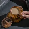 Tassen Vintage Holz Textur Tassen Baumstumpf Keramik Kaffeetasse mit Griff und Deckel Frühstück Milch Personalisierte Geschenke für Freunde