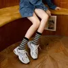 Women Socks Japanese Harajuku Style Cotton Knit Fashion Stars Wave Checkered Stripes Street Classic Colorful Black White