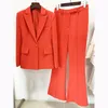 Dwuczęściowe spodnie damskie 0425 S-xxl Wysokiej jakości moda Orange Red Red Lapel One Button Płaszcz szerokie nogi spodnie Slim Suit