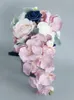 Bröllopsblommor babyrosa vattenfall Bouqet Silktyg rosor Cascading Bouquet Fleur Artificielle Mariage