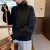 Kvinnors tröjor 2023 Vinter turtleneck kvinnors tröja mode koreansk stil stickad koftan solid khaki svart grå tröjor lös