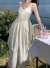 Sukienki swobodne letnie kobiety eleganckie ślubne sukienki midi spaghetti pasek vintage impreza szata moda solidne kobiety urodziny vestidos