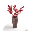 Decorative Flowers 5-pronged Wealth Red Fruit Winter Green Imitation Flower Artificial Home Decoration MW61211