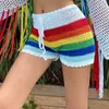 Women's Tracksuits 2023 Beach Striped Print Knitted Top Bikini Set Womens Cover Up Tassel Matching Shorts Y2K Style Suit