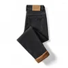 Men's Jeans Thermal Winter Snow Warm Plush Slim Cool Thicken Fleece Denim Stretch Long Pants Dad Casual Fashion Trousers