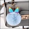 Keychains Lanyards Fashion 13 Styles New Pom Keychain Hairball Cute Animal Ear Keyrings Car Key Ring Women Handbag Pendant Decor 201 DHHSI