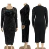 Платья плюс размеры вечерние размеры для женщин осенней одежды с длинным рукавом элегантное платье кузова бисера Миди Оптовая капля 230816