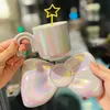 Gifts for Valentine's Day Mugs Creative Ceramic Milk Cup Cute Bowknot Shape Dessert Plate Pearl Gradient Rainbow Handle Coffee Mug Star Spoon Home Tea Set 230815