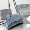 balencig Denim Crush Hourglass Umhängetasche Handtasche Tasche Geldbörse Canvas Jeans Kette Umhängetaschen Mode Brief Schnalle Silber Hardware Flap Clutch Wallet Zwei Größe