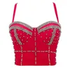 Damestanks mode vrouw bovenaan sexy felle diamanten beha mesh push up bralet corset bustier nachtclub slijtage bijgesneden topvest